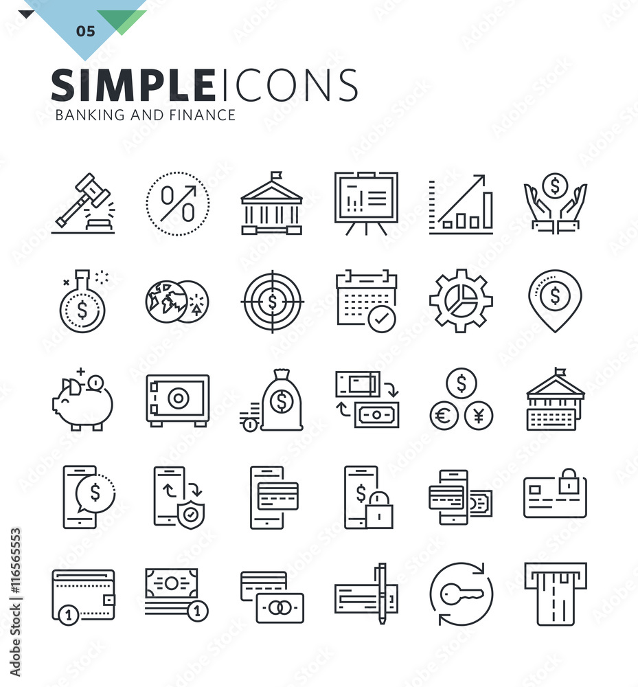 Modern thin line icons of banking. Premium quality outline symbol collection for web and graphic design, mobile app. Mono linear pictograms, infographics and web elements pack.
