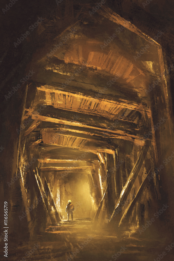 Obraz premium inside of the mine shaft,illustration,digital painting