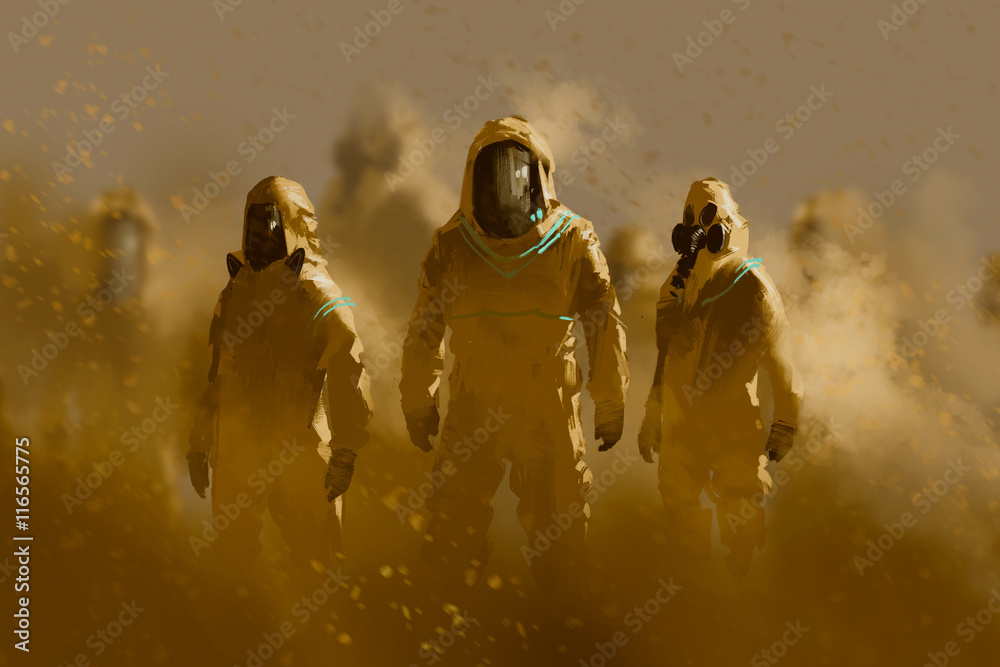 Naklejka premium men in protective suit,outbreak concept,illustration painting