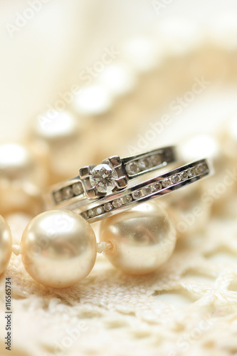 Bridal rings on pearls