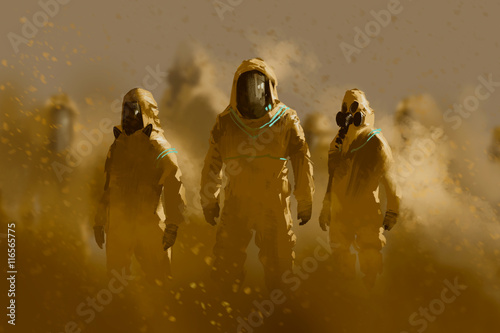 men in protective suit,outbreak concept,illustration painting photo