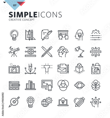 Modern thin line icons of graphic design and creative work. Premium quality outline symbol collection for web and graphic design, mobile app. Mono linear pictograms, infographics and web elements pack
