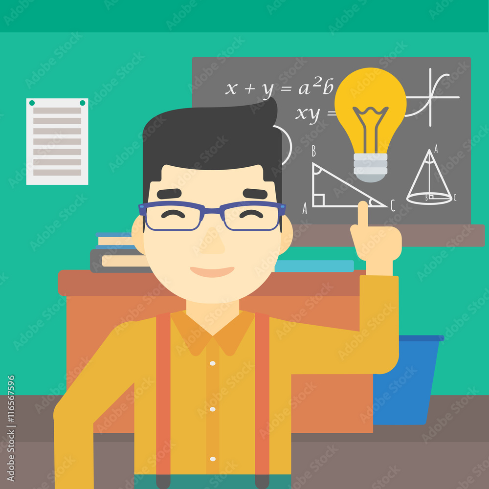 Student pointing at light bulb vector illustration Student pointing at light bulb vector illustration