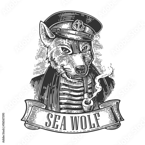 Sea wolf with pipe and ribbon.