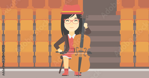 Woman playing cello vector illustration.
