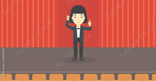 Conductor directing with baton.
