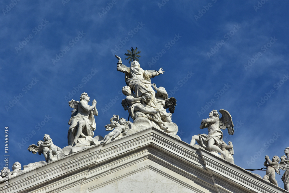 Assumption of the Virgin Mary into Heaven at the top of jesuit church in Venice, made by baroque sculptor Torretti in the 18th century