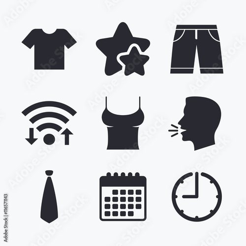 Clothes signs. T-shirt and pants with shorts.