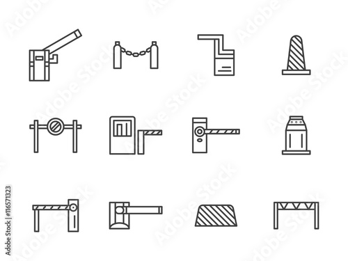 Barriers black line vector icons set
