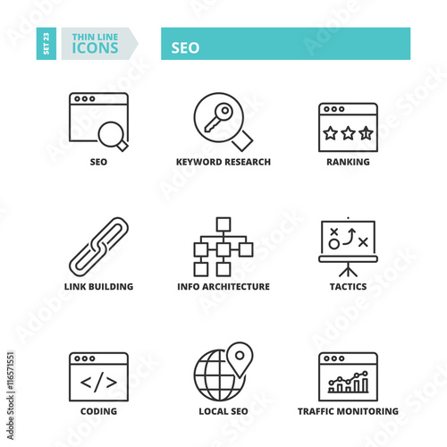 Thin line icons. SEO