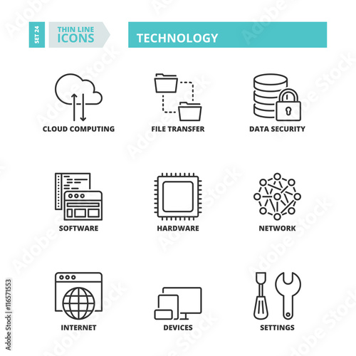Thin line icons. Technology