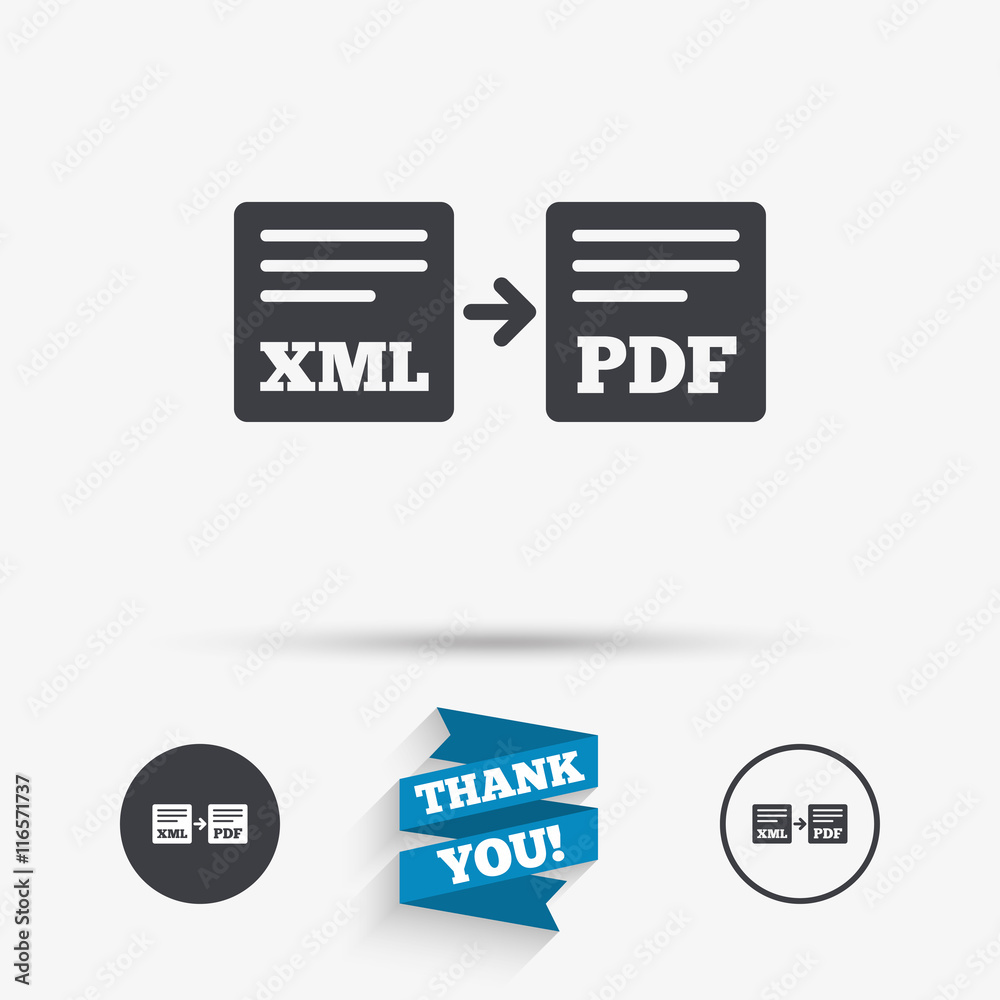Export XML to PDF icon. File document symbol. Export XML to PDF icon. File document symbol.