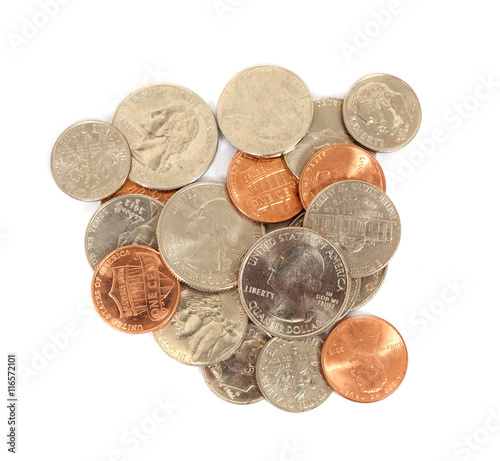 American coins on a white background