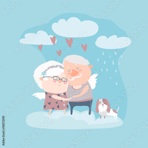 Couple of elderly angels hugging
