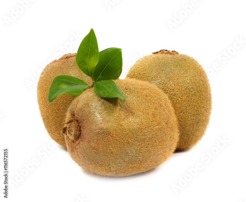 Kiwi with leaves on a white background