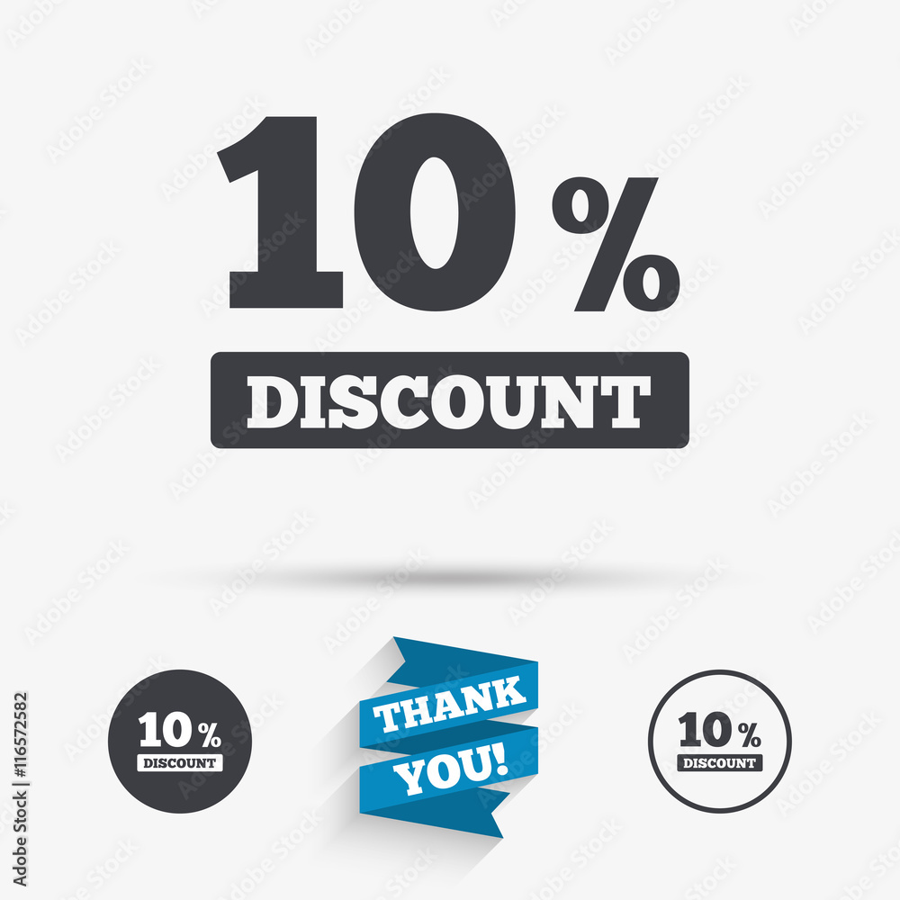 10 percent discount sign icon. Sale symbol. 10 percent discount sign icon. Sale symbol.