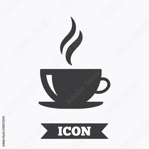 Coffee cup sign icon. Hot coffee button.
