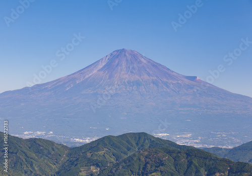 Mountain Fuji without snow on top in autumn season
