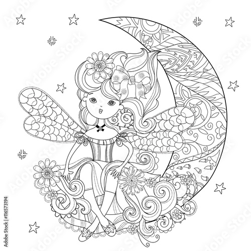 Vector cute fairy girl in flowers