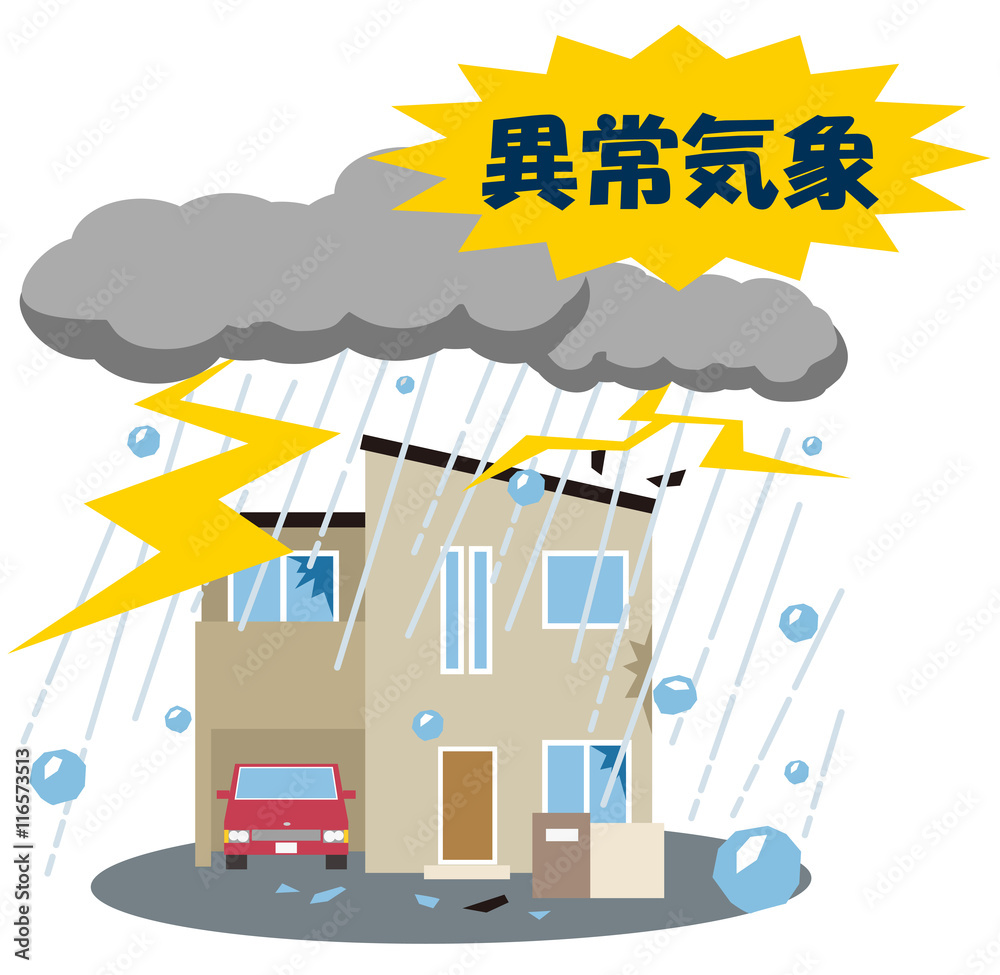 Naklejka premium 雹 雷雨 災害 家