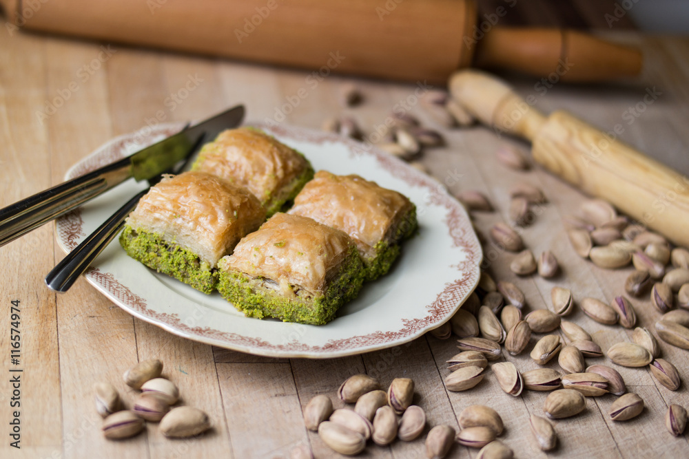 Baklava with pistachio / Turkish Traditional Dessert Baklava with pistachio / Turkish Traditional Dessert