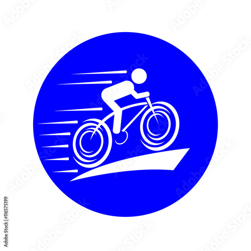 White outline cyclist isolated on blue background
