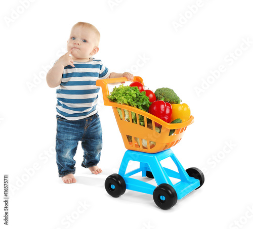 Cute baby with shopping tro...