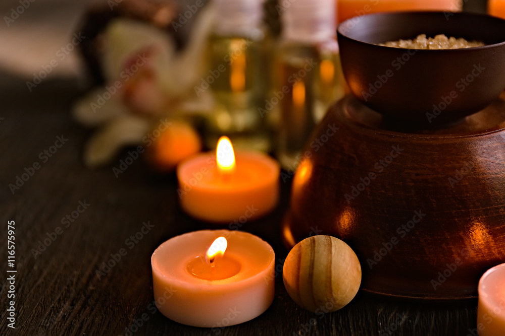 Beautiful spa composition on dark table Beautiful spa composition on dark table