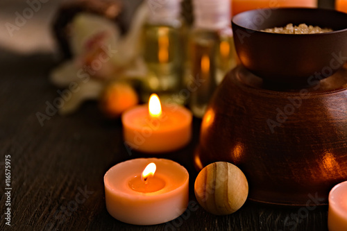 Beautiful spa composition on dark table