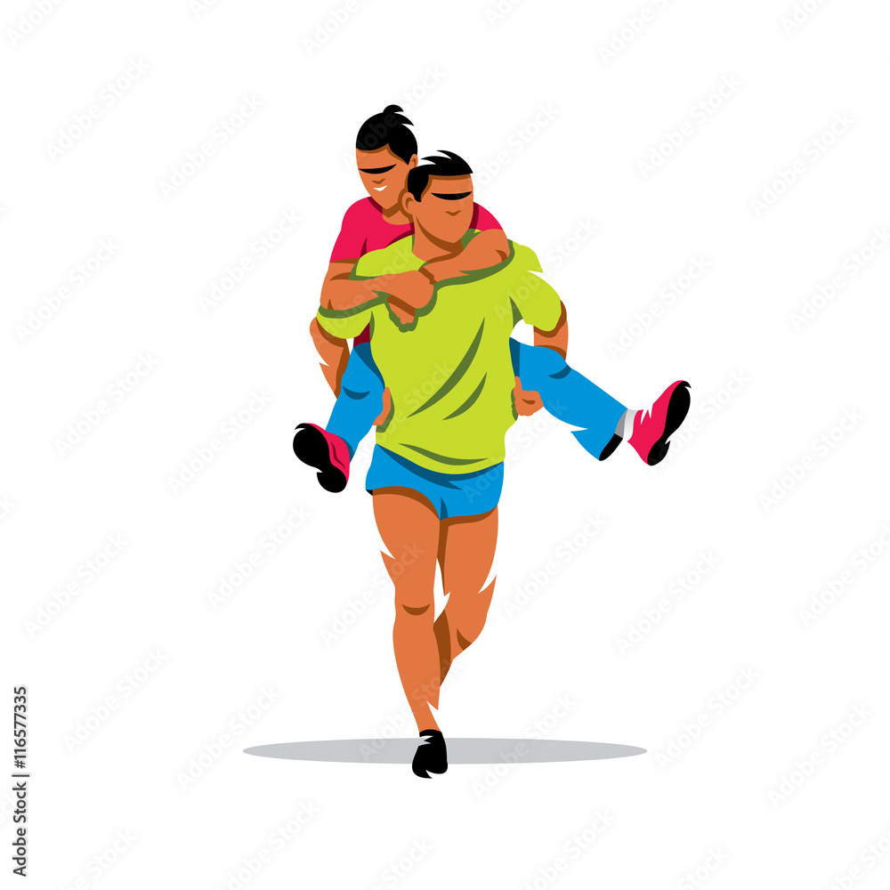 Vector Finnish jogging with their wives. Cartoon Illustration. Vector Finnish jogging with their wives. Cartoon Illustration.
