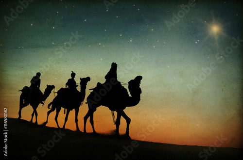 Fotografía Three Kings Desert Star of Bethlehem Nativity Concept
