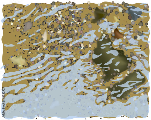 Pebble and rocks on the ripply sea shoal