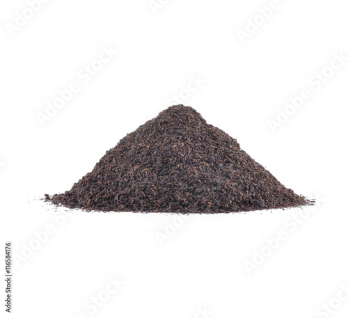 Small heap of Ceylonb lack tea on white background