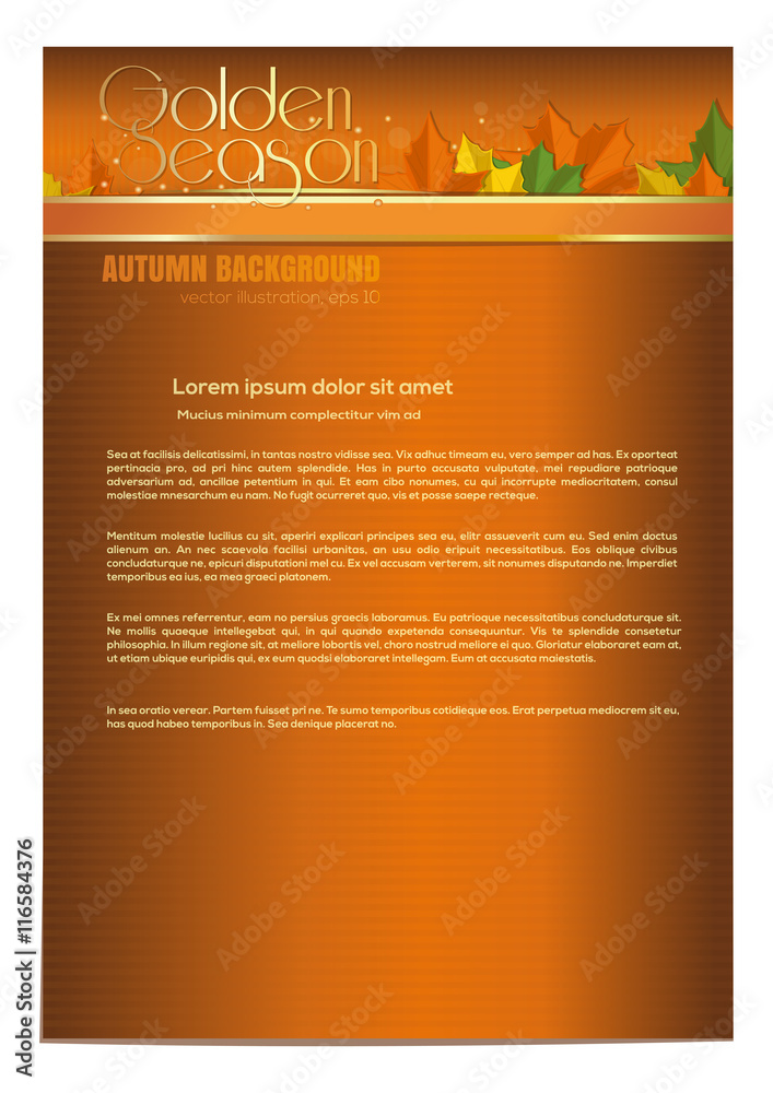Fototapeta premium Abstract autumn background proportional to A4 format for design. Golden Season. Vector illustration