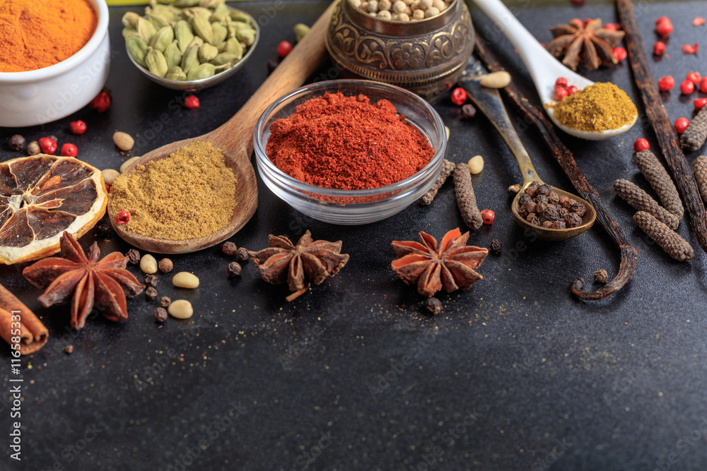 Composition of spices on a black background Composition of spices on a black background