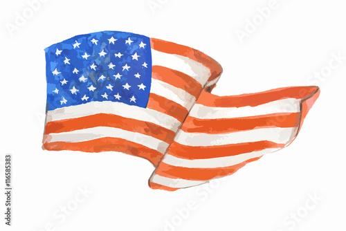 Watercolor american flag on white background. USA flag with stars and stripes. National patriotism and independence. American dream.