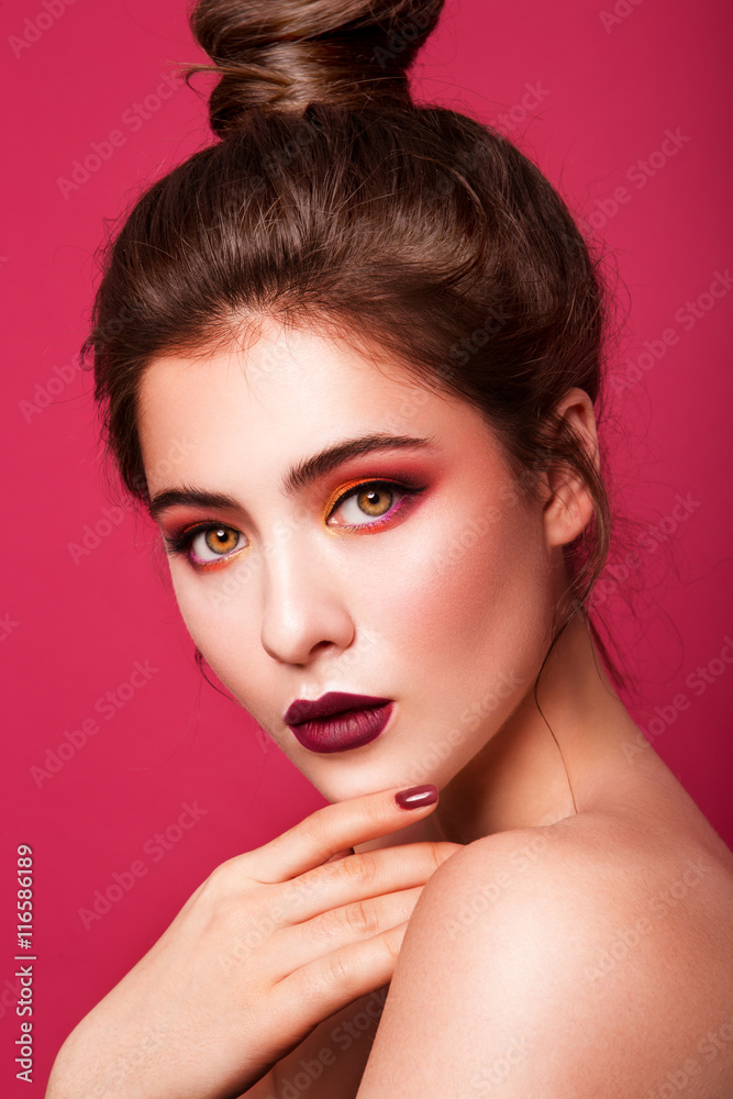 Beautiful young model with red lips and retro hairstyle Beautiful young model with red lips and retro hairstyle