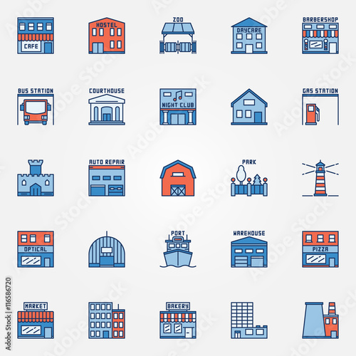 Flat building icons set