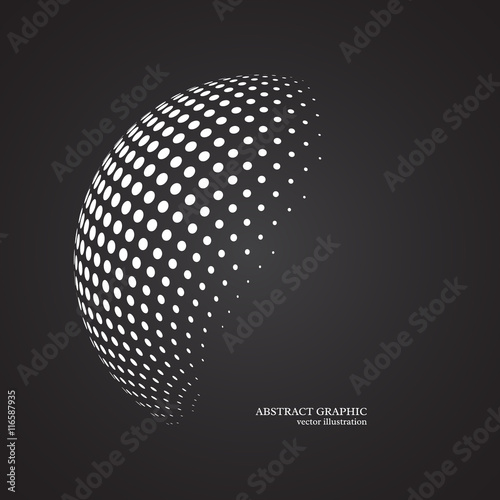Abstract globe dotted sphere, 3d halftone dot effect. White colo