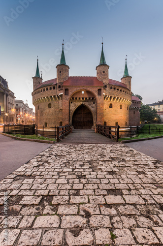 Medieval barbicane in the morning, Krakow, Poland