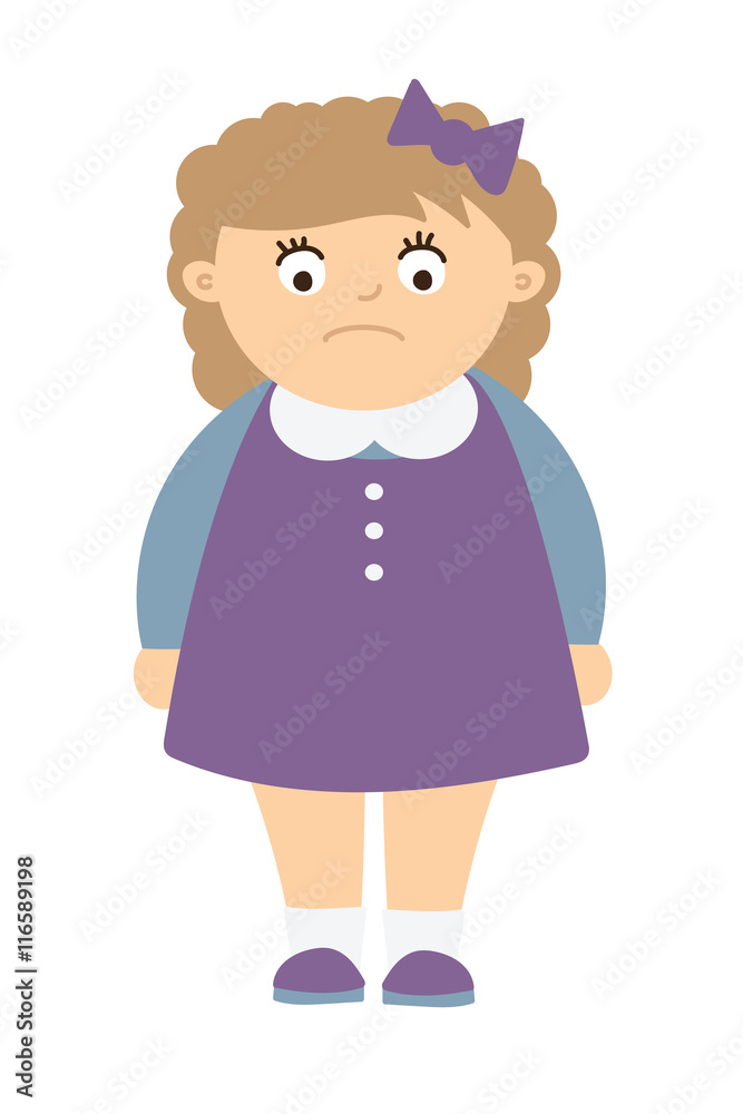 Chubby kid with obesity. Isolated cartoon fat character. Childhood obesity.  Girl with overweight. Sad girl. Stock Vector | Adobe Stock