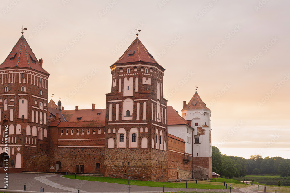 Grand view to Castle of Mir, Grodno Region, Belarus.