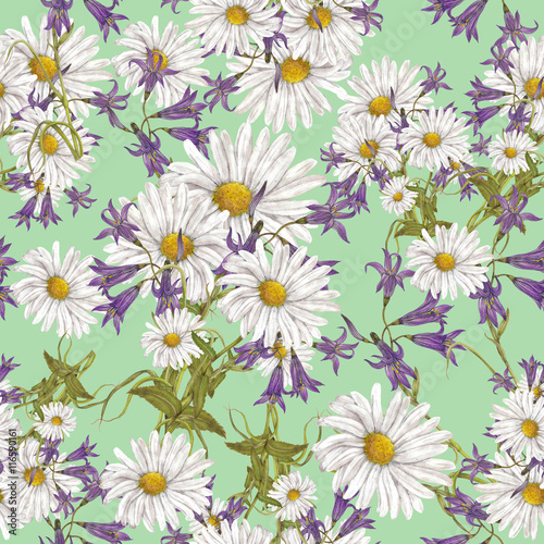 Seamless pattern of watercolor summer flowers