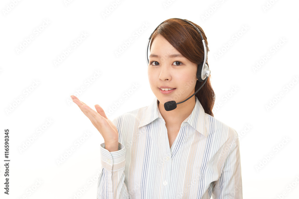 案内する笑顔のオペレーター 案内する笑顔のオペレーター
