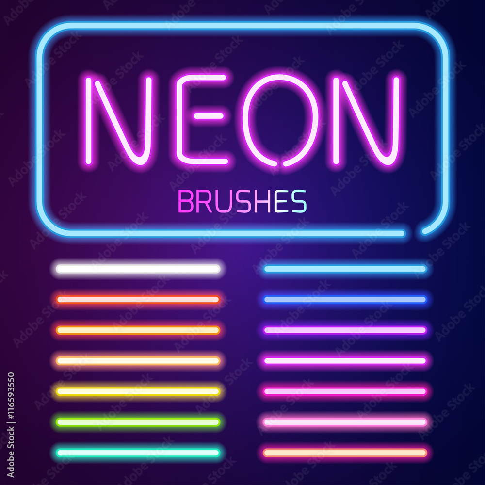 Neon brushes set - obrazy, fototapety, plakaty 