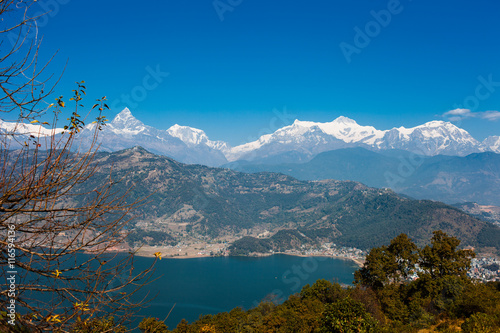 View of Phewa lake and Annapurna mountain range