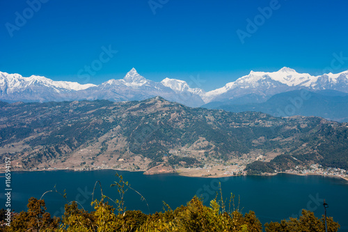 View of Phewa lake and Annapurna mountain range