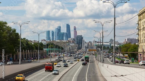 Moscow road. Garden ring. Street Krymskiy val. Timelapse in motion.