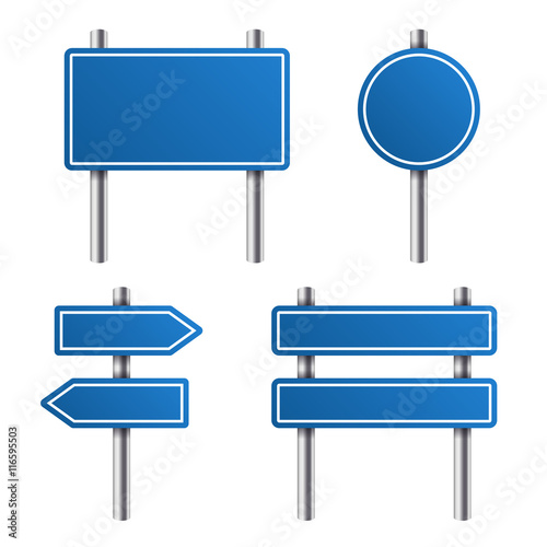 Blue Road Sign Set on White Background. Vector