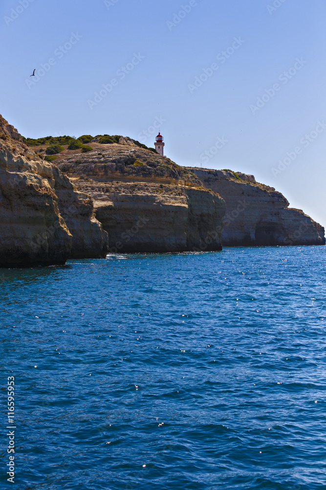 lighthouse on top of cliff at Cabo Sao Vicente, Algarve region, lighthouse on top of cliff at Cabo Sao Vicente, Algarve region,
